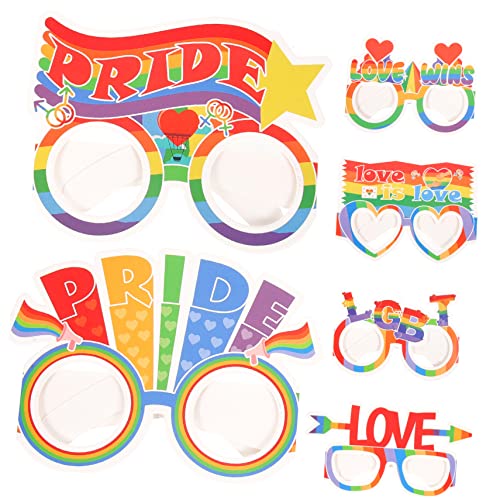 SOLUSTRE 1 Satz Papierbrille Partybrille Pride Party Foto Requisiten Festivalbrille DIY Photo Booth Bachelorette Photo Booth Requisiten Erwachsene Regenbogen Trendy Party Brillen 6 Stück von SOLUSTRE