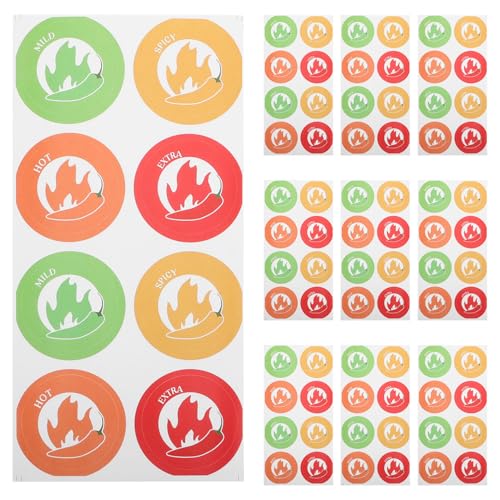SOLUSTRE 10 Blatt würzige Aufkleber Feueraufkleber Fast-Food-Aufkleber Warnaufkleber Aufkleber für Gewürzetiketten Flammenaufkleber Lebensmitteletiketten Aufkleber Aufkleber von SOLUSTRE