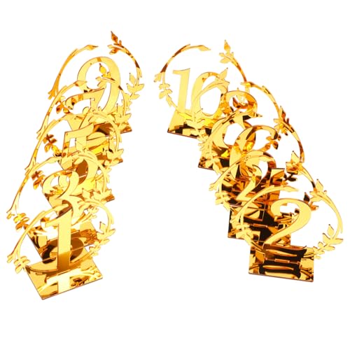 SOLUSTRE 10 Stück Teiliges Tischnummern aus für Hochzeiten und Veranstaltungen Platzkarten mit Runder Form Goldene Zahlen Leicht und Bruchsicher für Restaurant und von SOLUSTRE