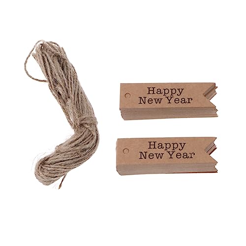 SOLUSTRE 100St Tag- Holzanhänger new year decoration neujahrsdeko Etiketten Weihnachtssto Hängeetikett für das neue Jahr schöner Geschenkanhänger Seil schmücken von SOLUSTRE