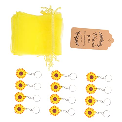 SOLUSTRE 12 Sätze Sonnenblumen Schlüsselanhänger Hochzeits und Geburtstags Geschenksets mit Anhängern und Säckchen für Sommerfeiern von SOLUSTRE
