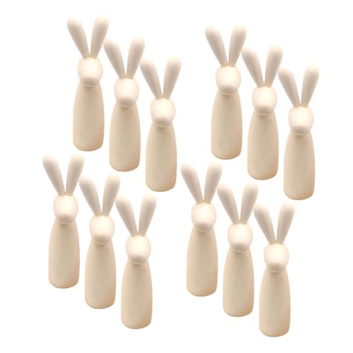 SOLUSTRE 12 Stück Hasenkopf Holzfigur Hasen Steckfiguren Steckpuppen Unvollendete Unbemalte Hasenfigur Unvollendete Hasenpuppen Hasenfigur Hasenskulptur Hasen Steckpuppen Basteln von SOLUSTRE