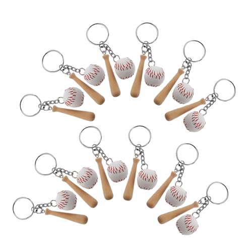 SOLUSTRE 12 Stück Teiliges Baseball Schlüsselanhänger aus PU und Holz Dekorative Party gastgeschenke für Kindergeburtstag Leichte Tragbare Baseball schlüsselringe als Stylisches Zubehör von SOLUSTRE