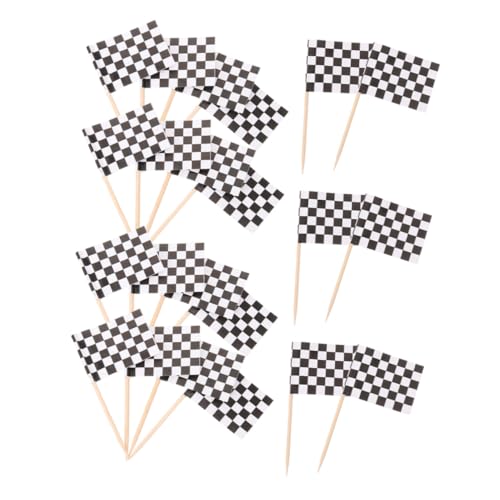SOLUSTRE 120 Stück Checkered Racing Flag Toothpicks aus Holz Doppelseitig Bedruckte Flaggen für Cupcake Topper Partydeko für Renngeburtstag Kuchen Vorspeisen und Cocktails von SOLUSTRE