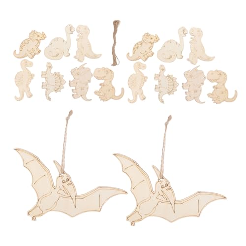 SOLUSTRE 16 Stück Teiliges Holz dinosaurier Bastelset Unbehandelte Holzfiguren zum Bemalen und Dekorieren Glatte Oberfläche Sicher für DIY Anhänger für Jugendliche zum Kreativen Gestalten von SOLUSTRE