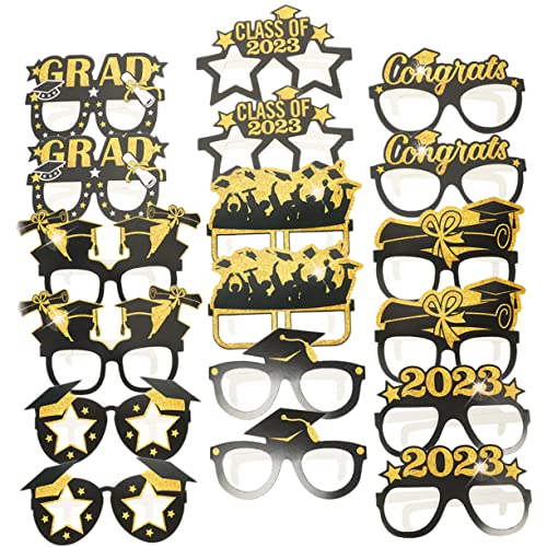 SOLUSTRE 18 Stück 2023 Papierbrillen Requisiten Abschlussball Abschlussfoto -Requisiten Partybrillen aus Papier gläser Requisiten für Party-Fotoautomaten Abschlussfotobrille von SOLUSTRE