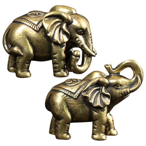 SOLUSTRE 2 Stück Antike Messing Elefantenfiguren Vintage Tischdeko für Büro und Zuhause Glücksbringer Ornamente aus Hochwertigem Messing für Sammler und Feng Shui Deko von SOLUSTRE