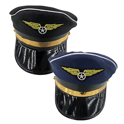 SOLUSTRE 2 Stück Cosplay Pilot Kostüm Party Hut in Schwarz und Verstellbare Bühnenmütze für Erwachsene Leichte Atmungsaktive Performance Kopfbedeckung für Karneval und Rollenspiele von SOLUSTRE