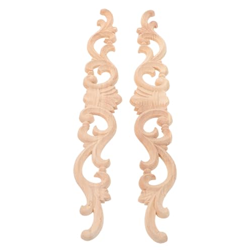 SOLUSTRE 2 Stück Holz Applikationen Blumenmotiv Unbemalt Massivholz Onlays für Möbel Türrahmen Schrank Wanddeko Europäischer Stil Geschnitzt für DIY Wohnkultur von SOLUSTRE