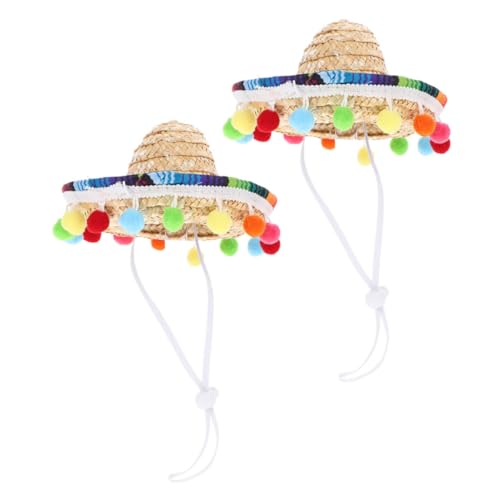 SOLUSTRE 2 Stück Mexikanischer Sombrero Strohhut mit Kinnband Kleines Partyhut Accessoire für Karneval Mexikanische Fiesta Bunte Festival Mützen für Familien und Fotorequisiten von SOLUSTRE