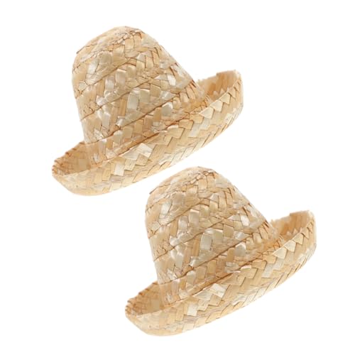 SOLUSTRE 2 Stück Mini Strohhut Winzige Robuste Puppenhüte Deko Mützen Wiederverwendbar Vielseitig für Puppen Cosplay Flaschen und Fotodekor Praktische Miniatur Accessoires von SOLUSTRE