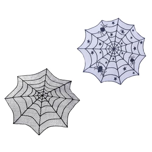SOLUSTRE 2 Stück Teiliges Halloween Spinnennetz Tischdecken aus Hochwertiger Spitze Runde Tischdecke Ø Kleine Ø Gruselige Deko für Halloween Party Geeignet für Innen und Außen von SOLUSTRE