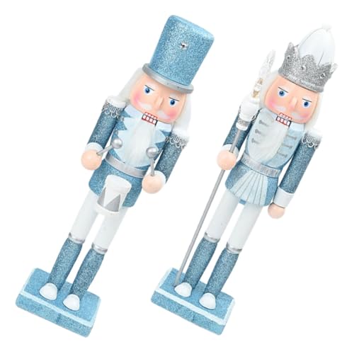 SOLUSTRE 2 Stück Teiliges Weihnachts-Holz-nussknacker Blau mit Trommler und Schneeflocke Langlebige Holzfigur für Festliche Winterdekoration Kreative Handwerk für Wohnraum von SOLUSTRE