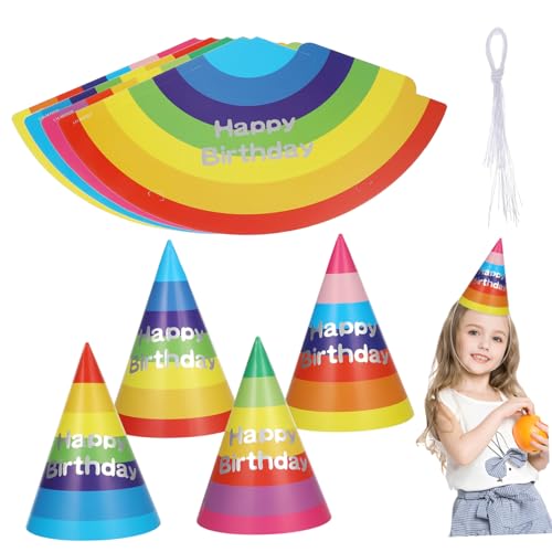 SOLUSTRE 20 Stück Regenbogen Geburtstags Hüte Bunte Papierhüte für Partys Party Kopfbedeckung für Geburtstagsfeiern Babypartys und Kostümpartys von SOLUSTRE