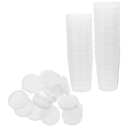 SOLUSTRE 20 Stück Transparente, Abgestufte Messbecher Mit Deckel, Tragbare Labor-probenbecher, Kleine Messbecher Mit Deckel Und Für Flüssigkeitstests, Epoxidharz-mischbecher (50 Ml) von SOLUSTRE