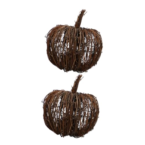 SOLUSTRE 2stücke Geflochtener Rattan-kürbis Künstlich Für Halloween Und Erntedankfest-Dekoration Dekoratives Haushaltsornament Natürliches Geflecht Platzsparend Und Wiederverwendbar von SOLUSTRE