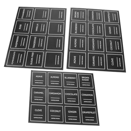SOLUSTRE 3 Blätter Kaffeeetikett Etiketten Aufkleber Sirup individuelle Aufkleber wasserfest Etiketten zur Aufbewahrung von Lebensmitteln Aufkleber für die Kaffeestation Plastik Schwarz von SOLUSTRE