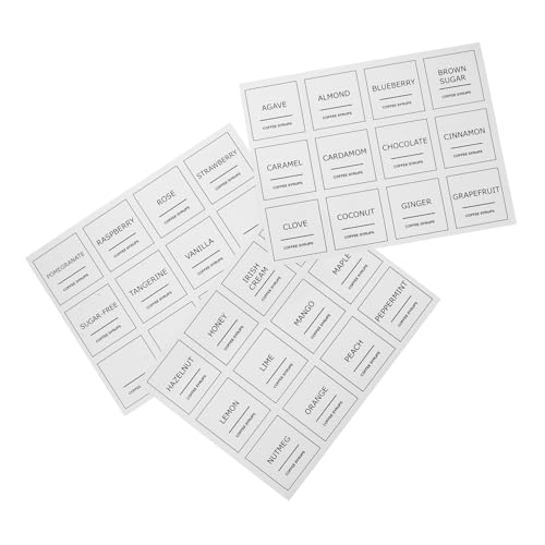SOLUSTRE 3 Blätter Kaffeeetikett Wasser Etikett für Kaffeesirup Aufkleber Name einfach Zubehör für Kaffeewagen Etiketten für Flaschen Klebetiketten Küchenetiketten für Behälter Plastik Weiß von SOLUSTRE