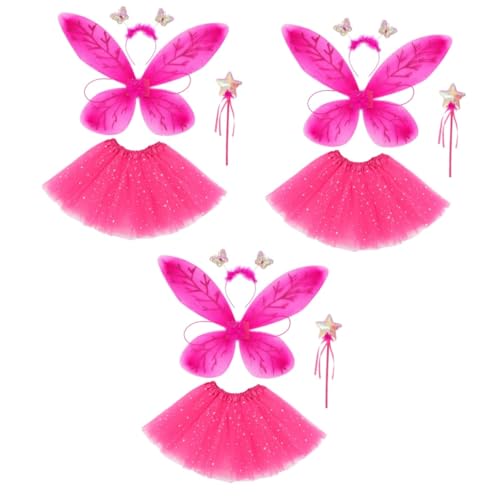 SOLUSTRE 3 Sätze Schmetterlingsflügel Eingestellt Funkelnd Schmetterlings-stirnband Märchenkostüm Für Mädchen Märchenprinzessin Verkleiden Sich Party Schmetterlinge Feenflügel Stoff von SOLUSTRE
