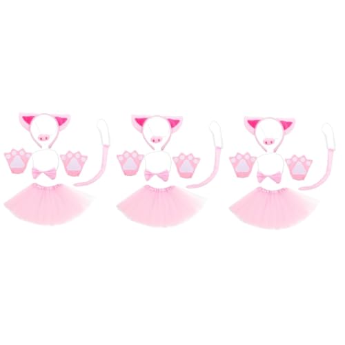 SOLUSTRE 3 Sätze Schweinekostüm für Schweinstirnband Schweineohren Stirnband Halloween-Tutu und Ohren Party Rock Tierkostüm für Kindergartenkostüm Plastik Rosa von SOLUSTRE