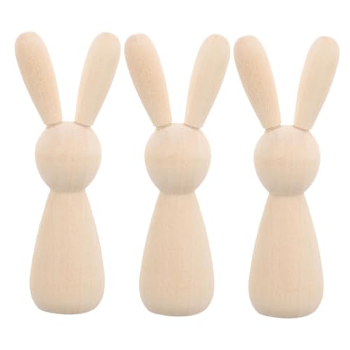 SOLUSTRE 3 Stück Teiliges DIY Holz peg puppen Blankem Kaninchenkopf Bemalbare Holzfiguren Leichte Robuste Holzdekoration für Kreative Handarbeit und Kindliche Feinmotorikförderung von SOLUSTRE