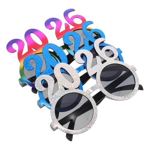 SOLUSTRE 3 Stück lustige Sonnenbrillen in Form der Zahl 2026 aus Kunststoff, Silvesterparty-Brille, Abschlussbrille für Silvesterparty-Dekorationen, Foto-Requisiten von SOLUSTRE