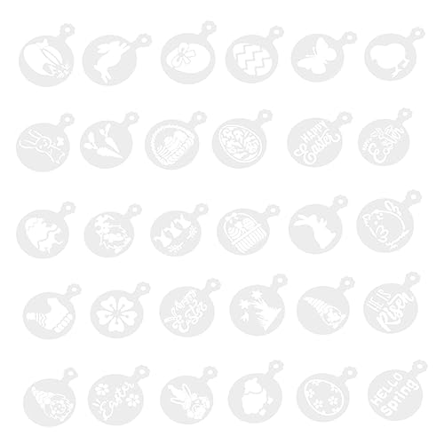 SOLUSTRE 30 Stück Teiliges Kaffee Schablonen aus Flexiblem Pet Wiederverwendbar Bruchfest mit Ostermotiven für Kaffeepulver und Zuckerdekoration Diy Zubehör für Backen und Kaffeeverzierung von SOLUSTRE