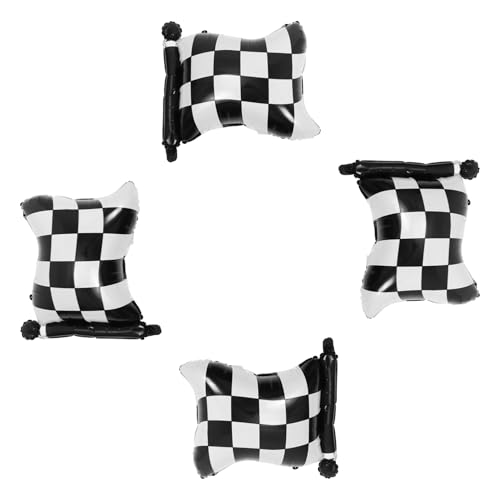 SOLUSTRE 4 Stück Ballons Mit Rennthema Karierte Ballons Rennballons Rennparty Dekorationen Karierte Folienballons Karierte Flaggenballons Aluminiumfolie von SOLUSTRE