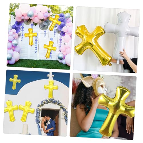 SOLUSTRE 4 Stück Kreuz Folienballons in Gold Dekorative Party Deko für Taufe Babyparty Geburtstag Dreidimensional Vielseitig Einsetzbar als Foto Requisite und Raumdekoration von SOLUSTRE