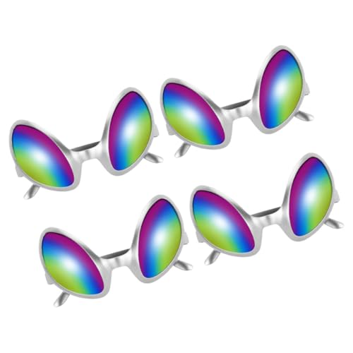 SOLUSTRE 4 Stück Lustige Partybrillen mit Silberfarbenem Rahmen Bunte Gläser Auffällige Cosplay kostüm accessoires Leichte und Komfortable Foto requisiten für Erwachsene von SOLUSTRE