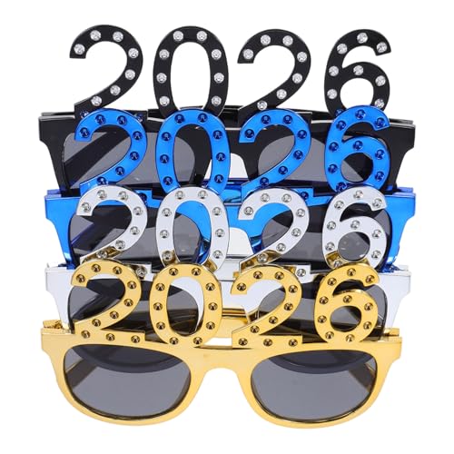 SOLUSTRE 4 Stück Neujahrsbrillen Leichtes Partyfoto Zubehör in Gold Silber Blau Schwarz für Silvesterfeiern und Geburtstagsfeste SOLUSTRE 4 Stück Neujahrsbrillen Leichtes Partyfoto Zubehör in Gold Silber Blau Schwarz für Silvesterfeiern und Geburtstagsfeste von SOLUSTRE