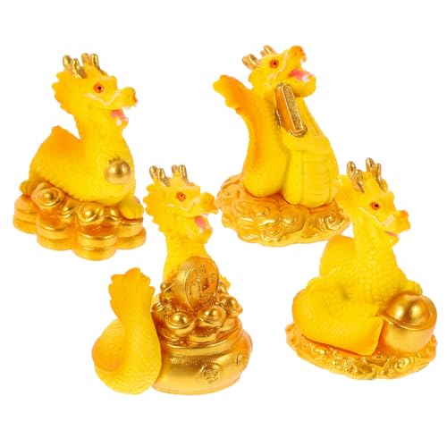 SOLUSTRE 4 Stück Teiliges Drachen Figur aus Langlebigem Resin Handgefertigte Tisch und Auto Dekoration Chinesische Tierkreiszeichen Skulpturen für Büro und Festliche von SOLUSTRE