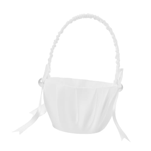 SOLUSTRE 4 Stück Teiliges Weiße Satin-blumenkörbe mit Perlenverzierung Stilvolle Blumenmädchen Körbchen mit Henkel Stabile Hochzeitskörbe für Blütenblätter Vielseitig für Rustikale und von SOLUSTRE