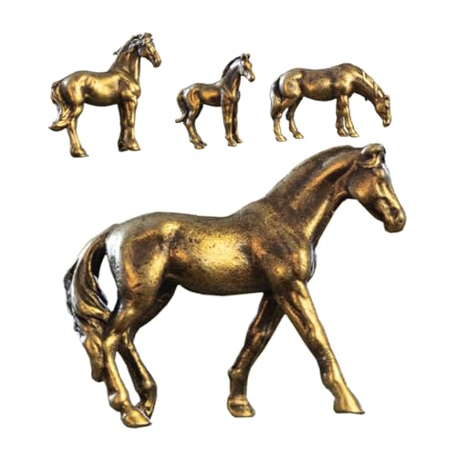 SOLUSTRE 4 Stück Vintage Messing Pferdeskulpturen Teilig Kupferlegierung Miniatur Feng Shui Dekoration für Schreibtisch Büro Tisch mit Symbolischer Bedeutung und Wohlstand Pferdejahr von SOLUSTRE