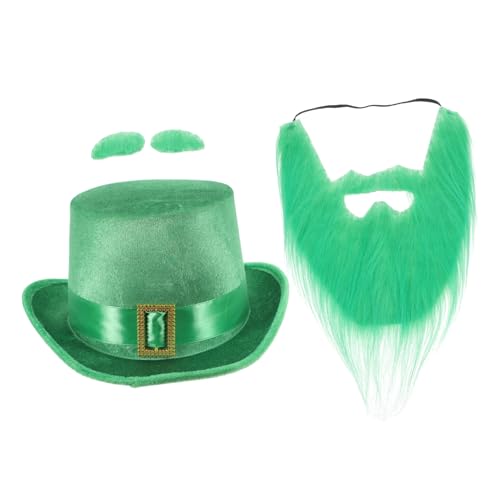 SOLUSTRE 4-teiliges St. Patrick's Day Kostümzubehör-set, Grüner Kobold-topper, Hut Mit Künstlichem Bart Und Augenbrauen-set Für Irische Party-outfits von SOLUSTRE