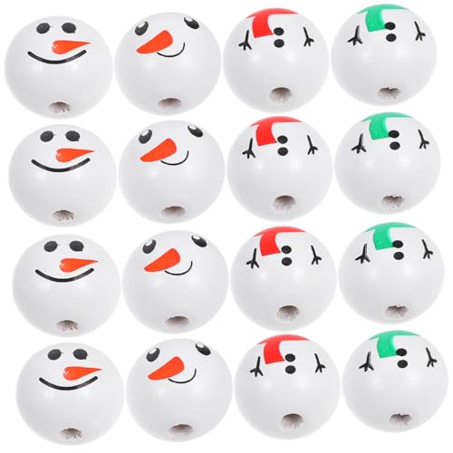 SOLUSTRE 40 Stück Schneemann-Gesichtsperlen lose Bausatz Herstellung Handwerk Party Schneemann-Dekorationen Schneemanngesicht basteln Bastelkits DIY -Schneemänner bemalte Perlen Holz von SOLUSTRE