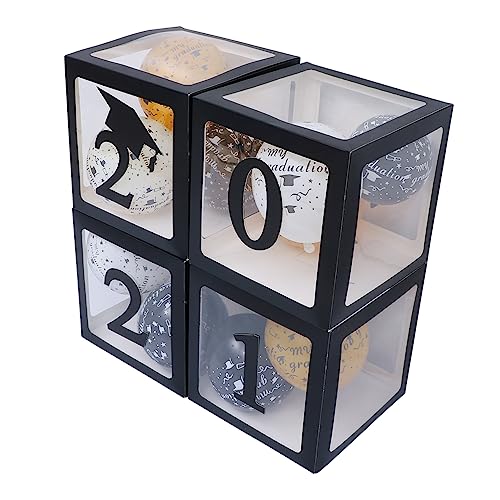 SOLUSTRE 4er-box Abschlussballonbox Für Rosa Große Luftballons Gold Grad Dekorativ Bausatz 2021 Glückwunsch Absolvent Party Dekorationen Glücklich Black Papier von SOLUSTRE