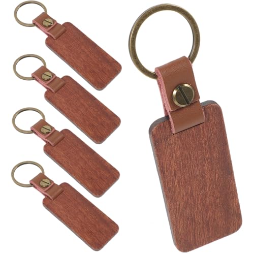 SOLUSTRE 5 Stück Teiliges Holz schlüsselanhänger Blanko zum Bemalen und Gravieren Robuste DIY Schlüsselringe aus Naturbelassenem Holz Glatte Oberfläche Personalisierbar als für Familie und von SOLUSTRE