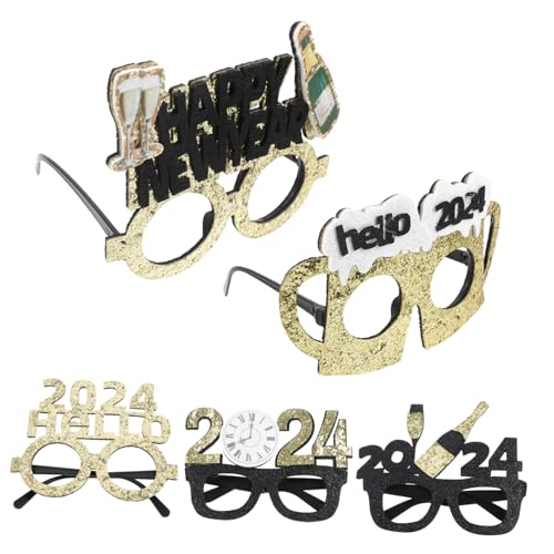 SOLUSTRE 5 Stück Teiliges Partybrillen Lustige Neujahrsbrille als Foto Requisite Auffällige Eyeglasses Props für Silvesterfeier und Motto Event Bunte Partydekoration von SOLUSTRE
