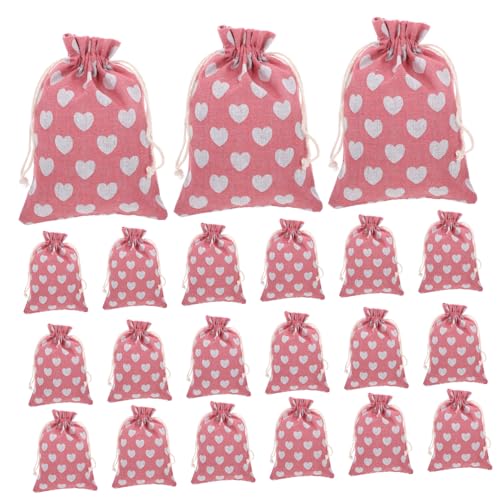 SOLUSTRE 50 Stück Wiederverwendbare Schmuckbeutel aus Stoff mit Zugband Kleine Aufbewahrungstaschen mit Herzmuster für Schmuck und Rosa Weiß mit Spitzenrand von SOLUSTRE