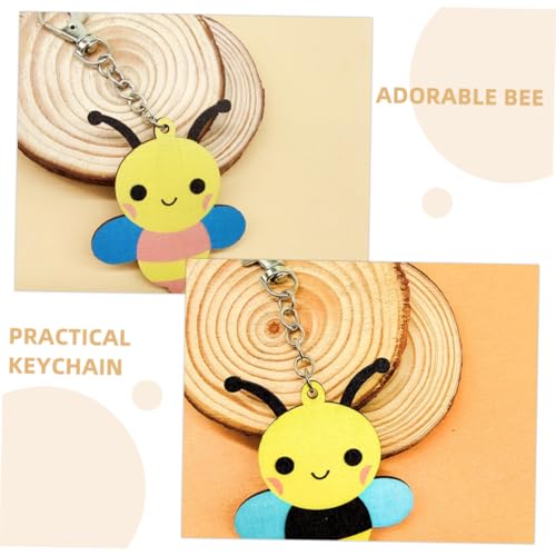 SOLUSTRE 6 Stück Teiliges Holz biene Schlüsselanhänger mit Metall Langlebig und Niedlich Cartoon Bienen Anhänger für Rucksack Tasche Geschenk für Schulkinder und Partys von SOLUSTRE