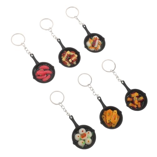SOLUSTRE 6 Stück Teiliges Mini Bratpfannen Schlüsselanhänger mit Food-motiv Lustige Miniatur Anhänger für Taschen Praktische und Originelle Schlüsselring Charms als Partydeko und von SOLUSTRE