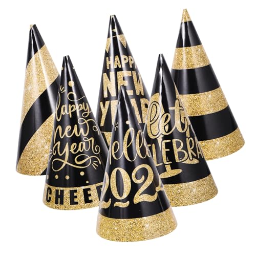 SOLUSTRE 6 Stück Teiliges Neujahrs Papierhüte Schwarz Gold Leichte Partyhüte mit Neujahrswünschen für Silvesterfeier Bühnenauftritte Maskeraden Unisex SOLUSTRE 6 Stück Teiliges Neujahrs Papierhüte Schwarz Gold Leichte Partyhüte mit Neujahrswünschen für Silvesterfeier Bühnenauftritte Maskeraden Unisex von SOLUSTRE
