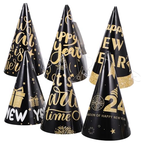 SOLUSTRE 6 Stück Teiliges Neujahrs Partyhüte Schwarze Gold Papier Hüte Leichtes Partyzubehör für Familienfeier Happy Year Dekoration und Fotoaccessoires SOLUSTRE 6 Stück Teiliges Neujahrs Partyhüte Schwarze Gold Papier Hüte Leichtes Partyzubehör für Familienfeier Happy Year Dekoration und Fotoaccessoires von SOLUSTRE