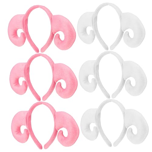 SOLUSTRE 6 Stück Teiliges Plüsch Schafhörner Haarreif Elastisches Stirnband mit Weißen und Rosa Schafsohren Kreatives Tier Cosplay Zubehör für Halloween Mottoparty und Fasching von SOLUSTRE