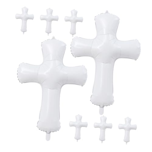 SOLUSTRE 8 Stück Teiliges Aluminiumfolie Kreuz Luftballon Weiß Dekorative Foil Ballons mit Einzigartigem Kreuz Design für Taufe Shower Party Deko Passende für Festliche Anlässe von SOLUSTRE