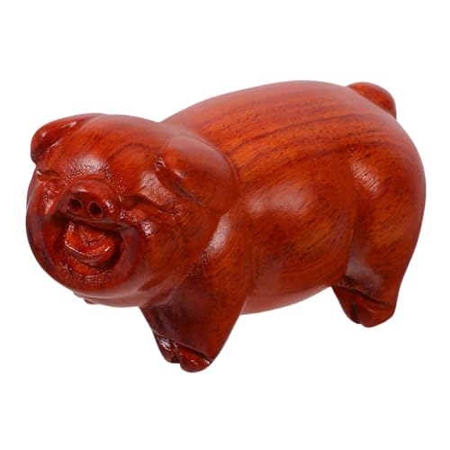 SOLUSTRE Dekorative Holzfigur Handgeschnitztes Schwein Ornament aus Massivem Holz Kreative Tierfigur für Wohnzimmer Schreibtisch Glücksbringer von SOLUSTRE