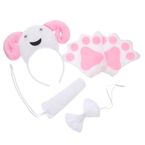 SOLUSTRE Flauschiges Schaf-kostüm-set, Süßes Schaf-stirnband Mit Fliege, Und Pfotenhandschuhen Für Tier-cosplay-party-verkleidungszubehör SOLUSTRE Flauschiges Schaf-kostüm-set, Süßes Schaf-stirnband Mit Fliege, Und Pfotenhandschuhen Für Tier-cosplay-party-verkleidungszubehör von SOLUSTRE