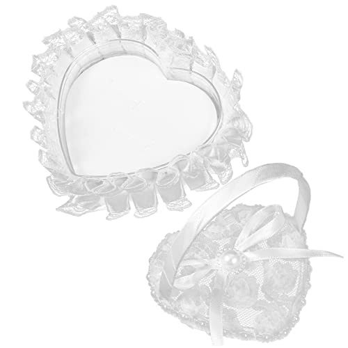SOLUSTRE Hochzeitsringkissen Herzförmige Verlobungsringbox aus Satin mit Spitze Eleganter Ringhalter für Verlobung und Hochzeit Tragbar Schmuckbox für Ringe und Anhänger von SOLUSTRE