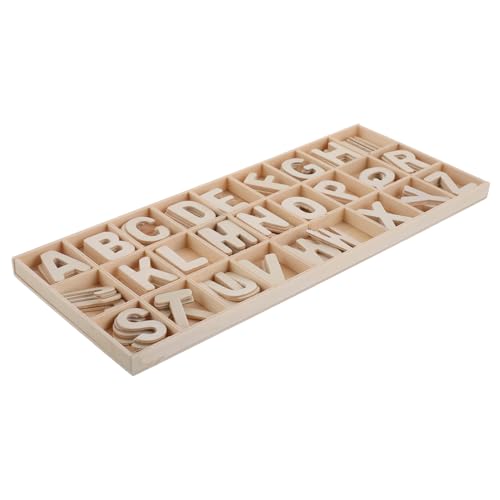SOLUSTRE Holz Alphabet Lernspielzeug Set mit Aufbewahrungstablett Unbemalte Holzbuchstaben für Kleinkinder DIY Basteln Montessori Holzspielzeug für Frühe Bildung Party Wohnraumdekoration von SOLUSTRE